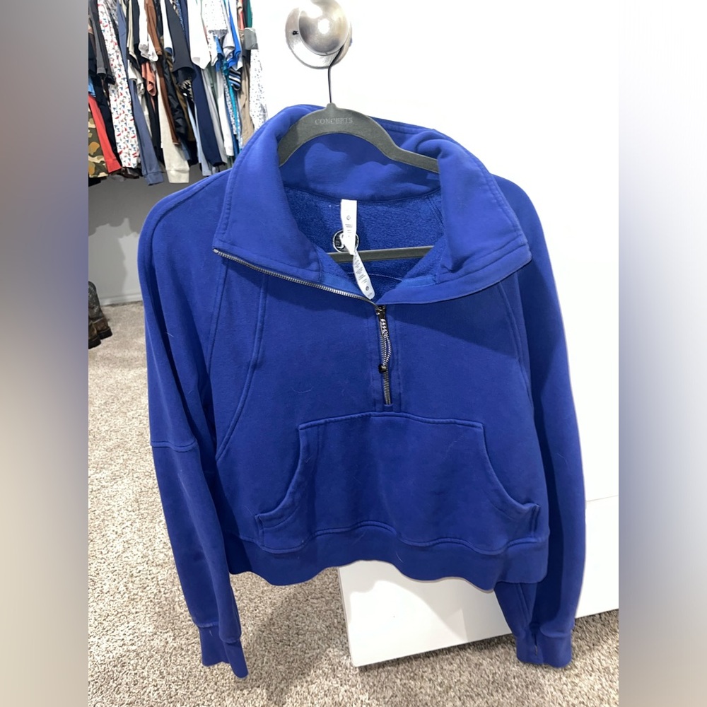 Blue/ purple scuba hoodie, only worn 2 times, small bleach stain